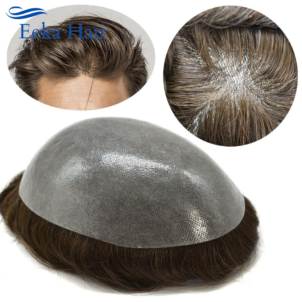 

Eeka Hair Man Toupee Full Poly Hair Systems Thin Skin Easy Wear Comfortable and Durable Men's Hairpieces PAPY