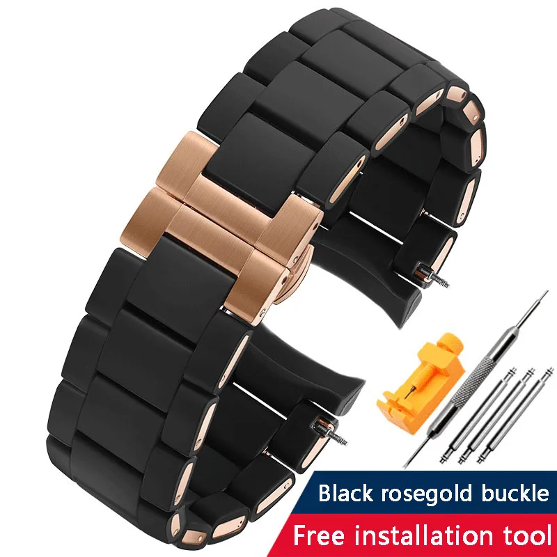 For Armani AR5890 /5891/5906 /5905 Watchband wrist men women silicone stainless steel strap 20mm 23mm Black brown white bracelet
