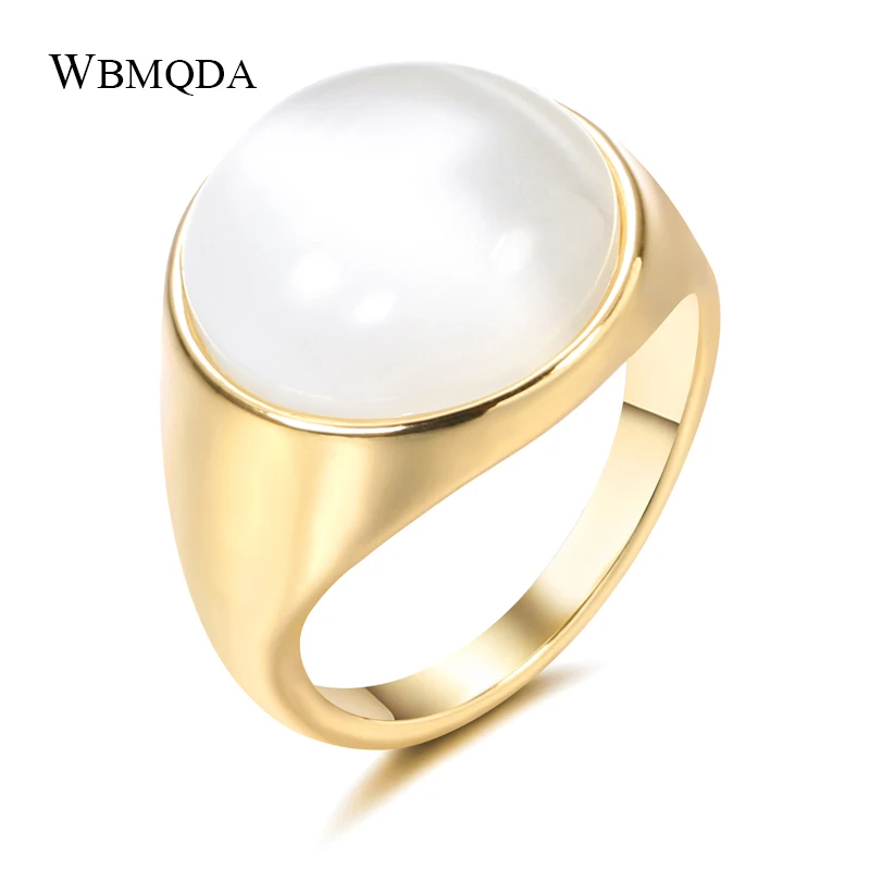 2020 Fashion Round White Opal Stone Ring Gold Color Engagement Wedding Rings For Women Minimalist Bulgaria Jewelry