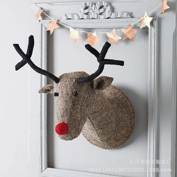 Ins Nordic Animals Head Children's Room Elk Christmas Animal Head Wall Decoration Wool Felt Wall Hanging Christmas Decor