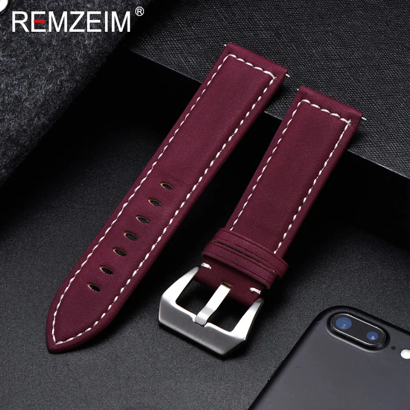 Genuine Leather Watchband Bracelet Black Blue Brown Vintage Matte Watch Strap For Women Men 18mm 20mm 22mm 24mm Wrist Band