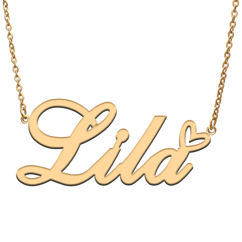 

Lila Name Tag Necklace Personalized Pendant Jewelry Gifts for Mom Daughter Girl Friend Birthday Christmas Party Present
