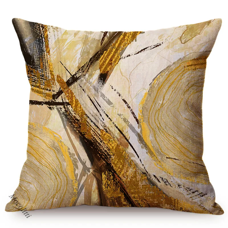 Modern Golden Ink Graffiti Art Sofa Decoration Throw Pillow Case Cotton Linen Gilding Luxury Home Decor Cushion Cover