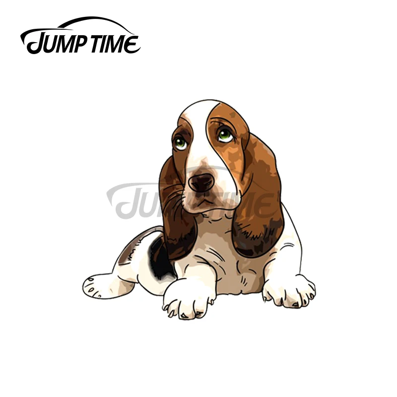 Jump Time 13 x 10cm For Basset Hound Windows Laptop Waterproof Decoration Motorcycle Trunk Personality RV Car Stickers