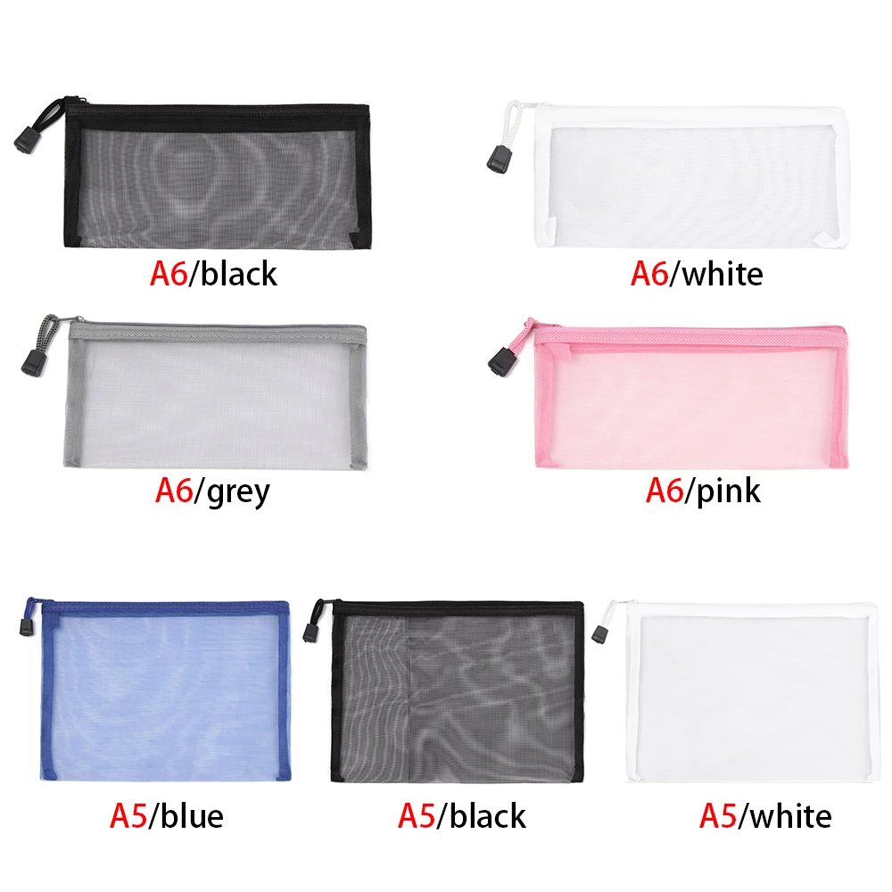 1PC Nylon Mesh Zipper Case Transparent Grid Cosmetic Storage Handbags Coin Purse Solid Color Mesh Pen Bag Home Storage Tools