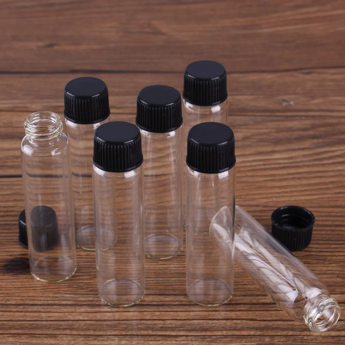 10pcs 6ml 16*60mm Tiny Glass Jars Empty Bottles Jars with black Plastic Lids Mini Glass Bottles Glass vessels for Art Craft