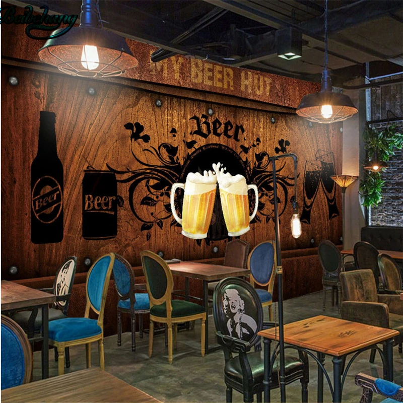 

3DBEIBEHANG Customized Wallpaper Mural Wooden Beer Series Decorative Painting Bar Restaurant Background Wall