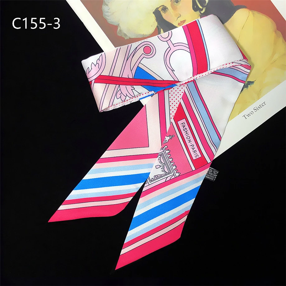 2024 New Design Stripe Luxury Brand Letter Skinny Scarf For Women Hair Neck Silk Scarf For Ladies Foulard Headband Bag Scarves