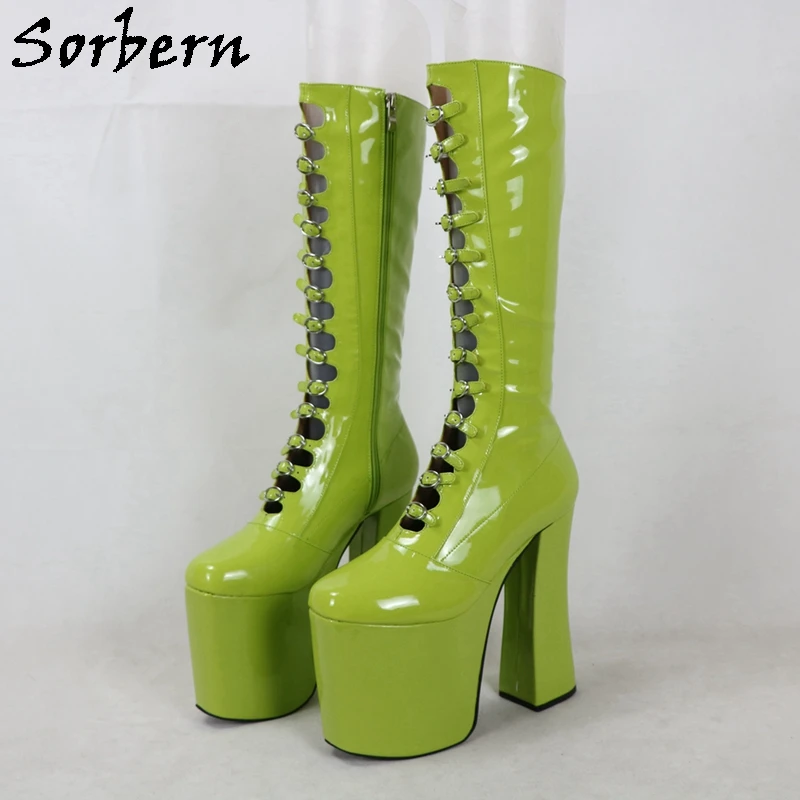 Sorbern Luxury Women Boots Chunky High Heel Round Toe Buckle Strap Front Platform Block Heel Round Toe Custom Multi Colors