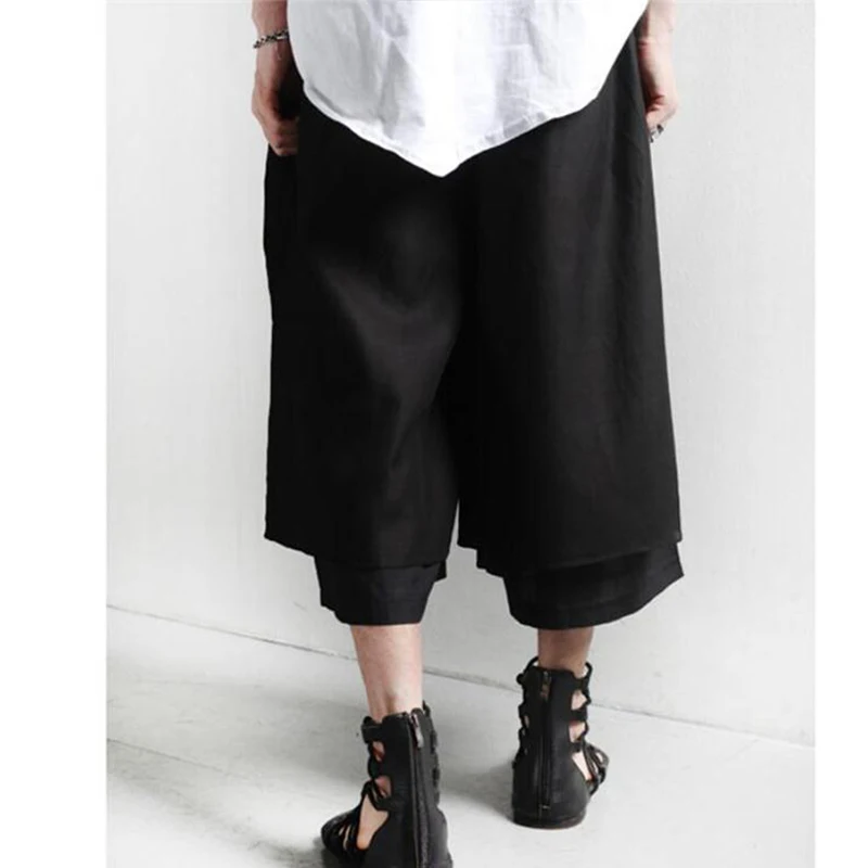 Men's summer slouchy wide-leg pants pantaloon culottes for men casual pants faux two-piece pants plus size hip hop runway trend