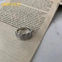 QMCOCO Thai Silver Color Creative Circular Texture Adjustable Ring for Women Fashion Jewelry Party Accessories
