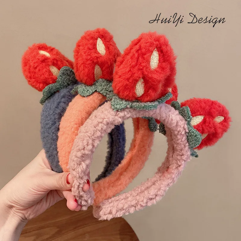 Autumn Winter Girly Cute Three-Dimensional Strawberry Headband Goes Out Wash Face Make-Up Press Hairband  Sweet Hair Accessories