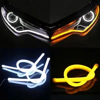 Tira de luces Led de circulación diurna para coche, luces de tubo Flexible DRL, señal de giro, Ojo de Ángel, estilo de coche, amarillo y blanco, 30cm, 45cm, 60cm, 2 piezas