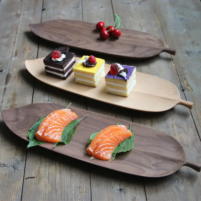 

Handmade leaves solid wood tray for tea /snack/sushi/Cake tray dinner plate Japan Style Serving Tray for home/hotel/restaurant