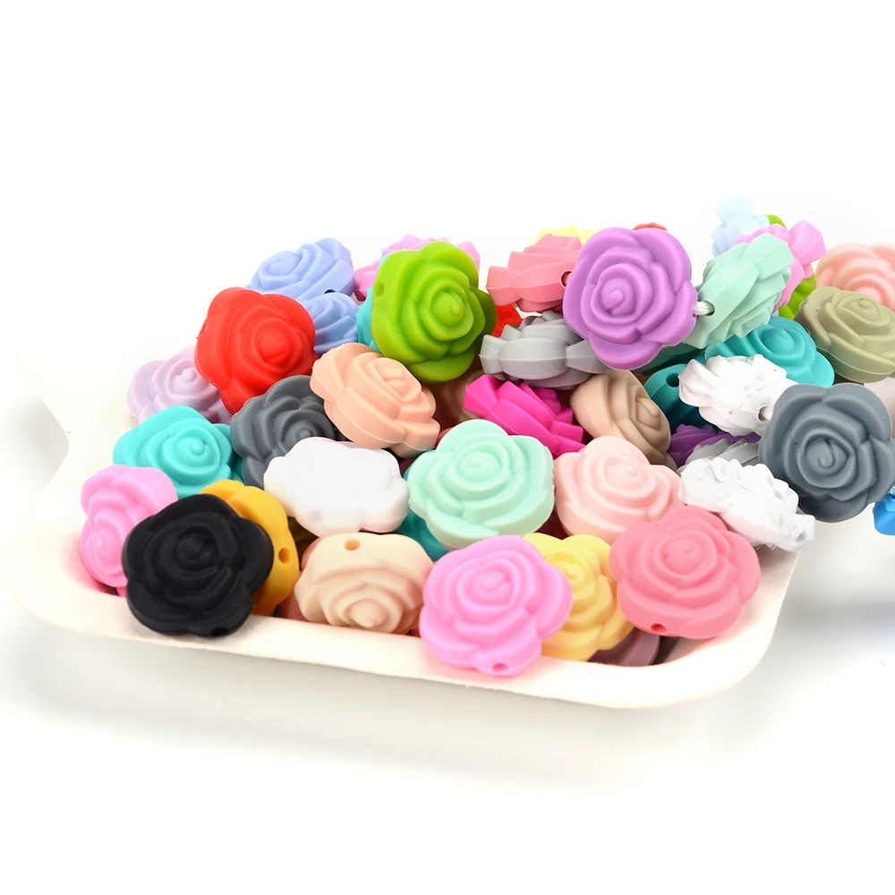 LOFCA 10pcs Rose Flower  Silicone  Bead   For Jewelry Making Bracelet Necklace Earring DIY Craft Handmade Accessories