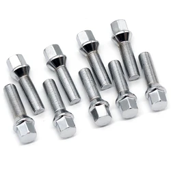 10Pieces 35mm/40mm/45mm/50mm M12*1.5 M14x1.5 Car Wheel Nuts Cone Shape Alloy Steel Wheel Screw Lug Nuts For Audi Benz Volkswagen