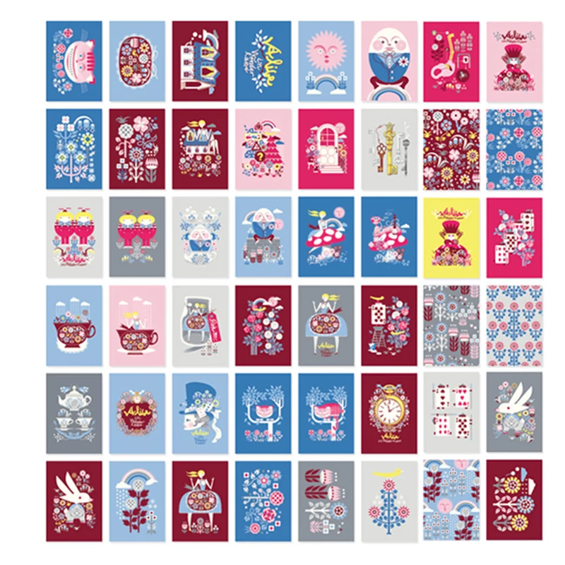 48pcs/box Creative Matchbox Papery Adhesive Sticker Alice Series Label Stickers Decorative Baking Sticker Christmas Present