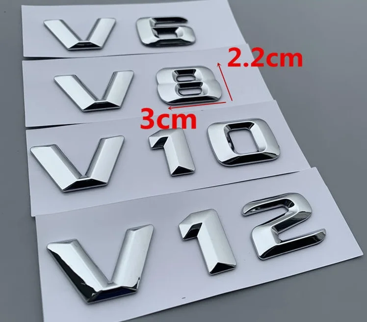 Zinc Alloy Metal 3D Engine Displacement Car Badge Decal Chrome V6 V8 V10 V12 Emblem Logo Sticker