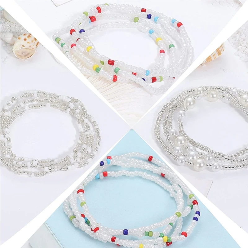 Bohemia Waist Beads Chain Crystal Clear/Colorful Belly Body Chain Beach Waist Jewelry Body Accessories for Women 3 Pack