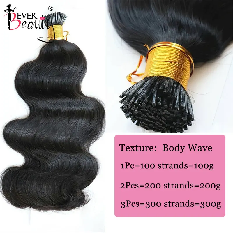 Body Wave I Tip Human Hair Extensions Microlinks Brazilian Virgin Hair Bulk 100% Human Hair Natural Black For Women Ever Beauty