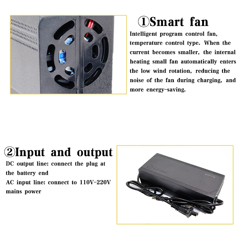 72V 5A lithium battery charger for 20S 84V lithium ion battery AC 110-220V smart charger UE/US plug DC 5.5/triangular plug