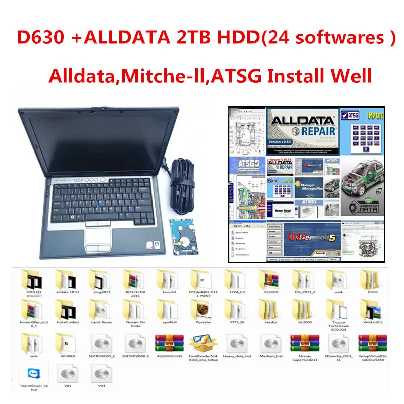 

2021 hot D-ell D630 laptop 24 softwares in 2TB HDD All data Auto Repair Software Alldata V10.53 m..chell OD5 Atsg ready to use