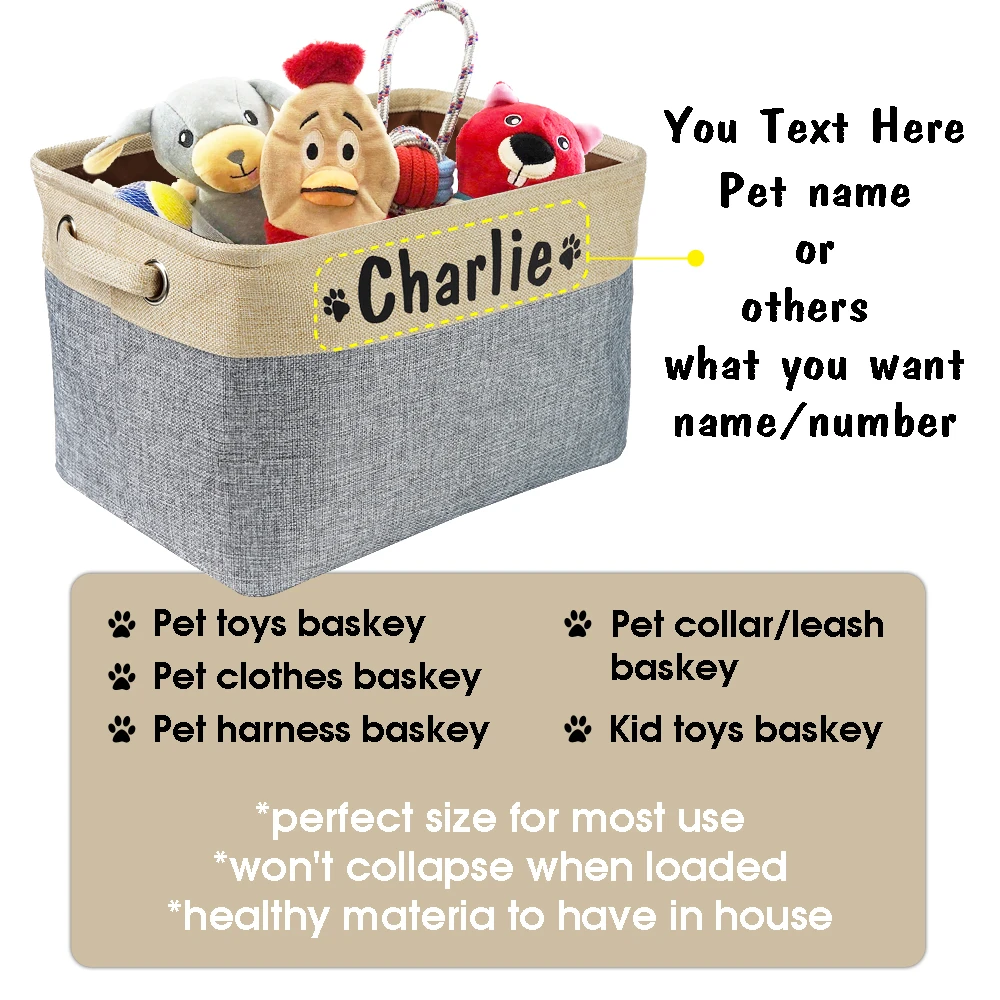 Mir de rangement personnalisé pour jouets pour animaux de compagnie, sac en toile pliable, bacs de boîte en lin, accessoires pour chiens,