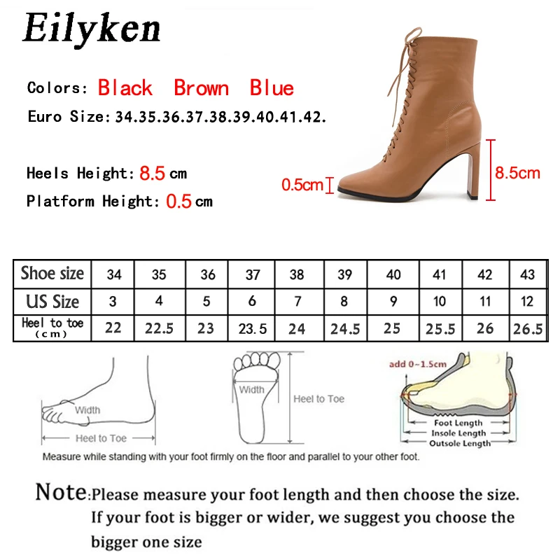 Eilyken Design Soft Leather Square High Heels Women Ankle Boots Fashion Cross Lace-Up Zipper Party Pumps Ladies Shoes