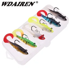 5Pcs/Lot Mixed Colors Soft Bait Set 60mm 4g Jig Hooks Wobblers Fishing Lure Artificial Silicone Baits With Box Pesca Tackle Kit