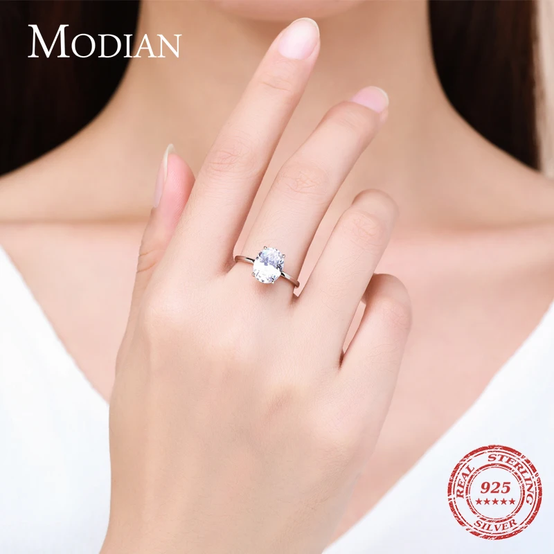 Modian Basic 925 Sterling Silver Big  Luxury Oval Cut Clear Zirconia Finger Ring For Women Engagement Wedding Band Promise Ring