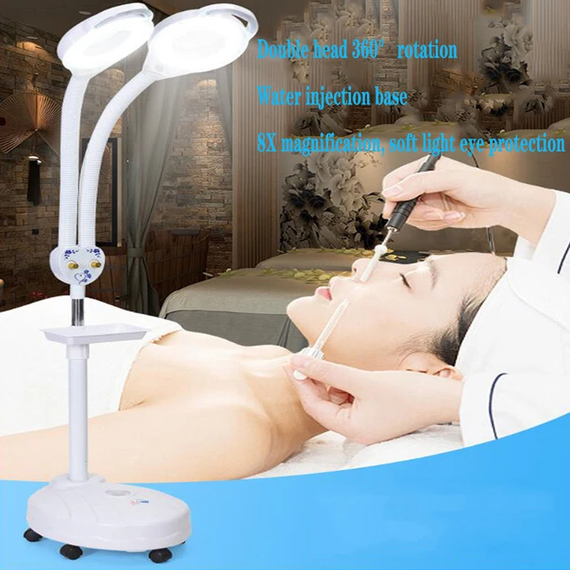 Double LED Light Magnifier 8X Diopter 120 Dimming LED Floor Lamp Glass Cold Lig Len Facial Beauty Salon