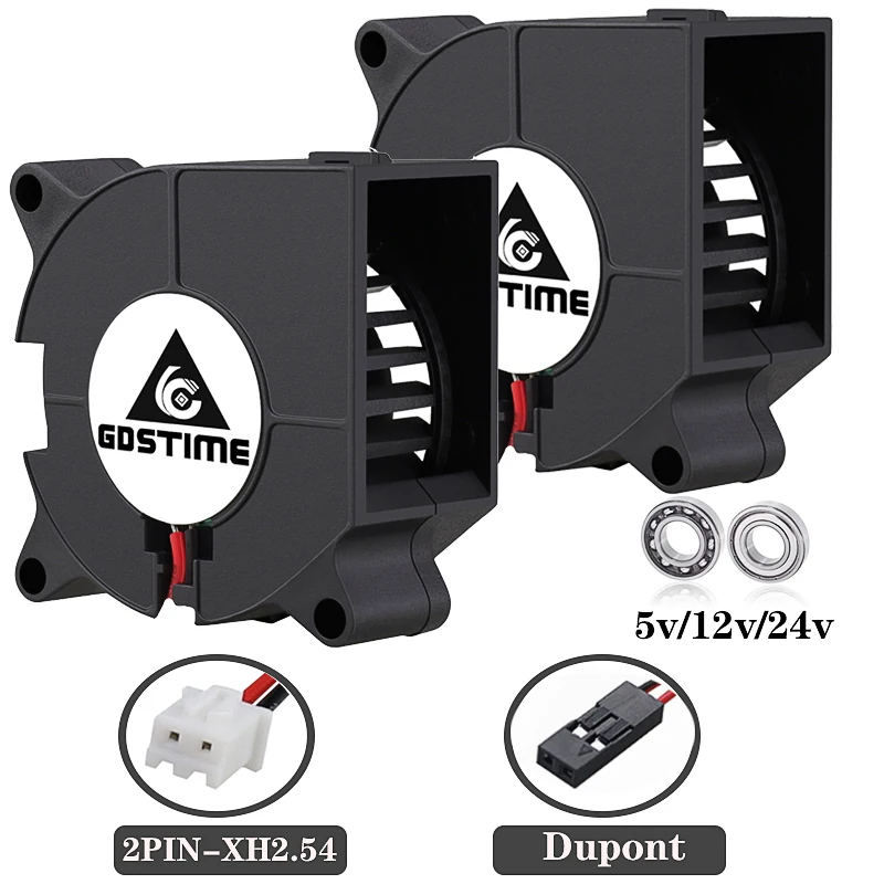 Gdstime-ventilador de impresora 3D de 40mm, 2 piezas, 40mm x 40mm x 20mm, 4020 Turbo, DC 24V, 12V, 5V, rodamientos de bolas duales, ventiladores de