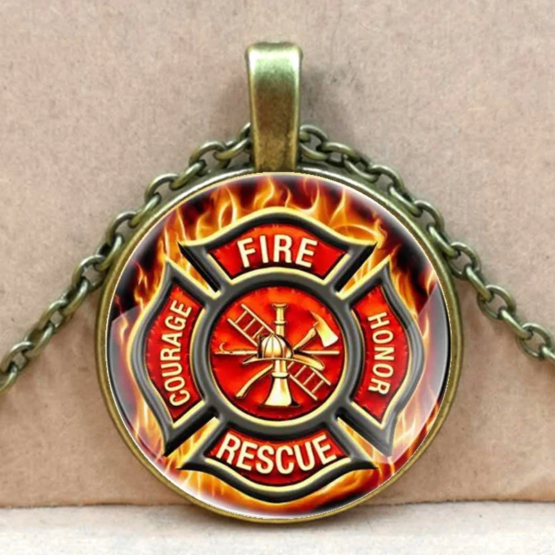 2020/2021 rescue firefighter pendant necklace firefighter gift jewelry fire station pendant glass convex necklace jewelry