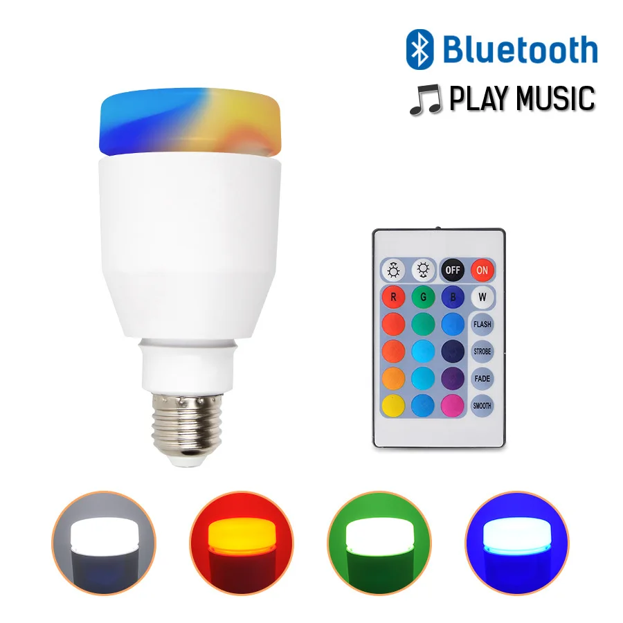 The new AC110-265V LED can be connected to Bluetooth RGBW hybrid E27 bulb 7+3W all-in-one with 16-key remote control bulb