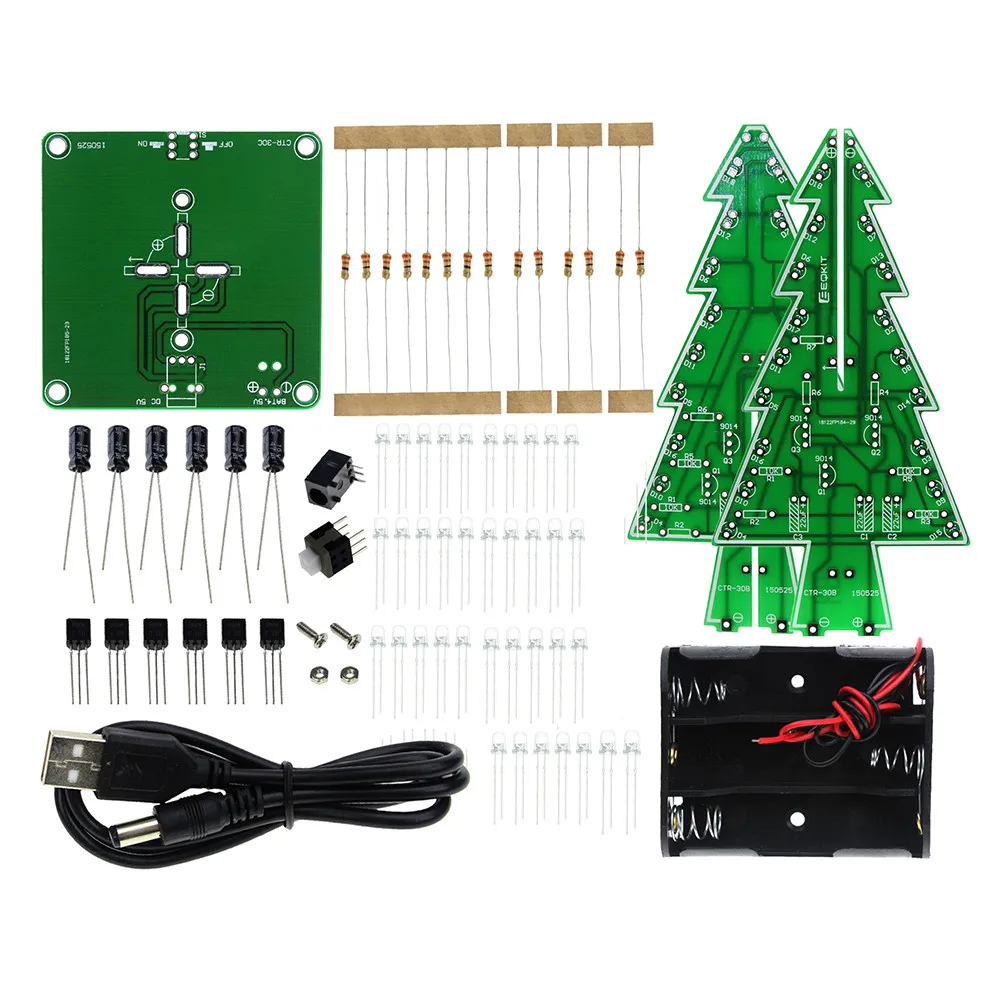 3D Christmas Tree LED DIY Kit 3/7 Colors/Red Green Yellow LED Christmas Tree Luminous Tube Module Electronic Suite Holiday Decor