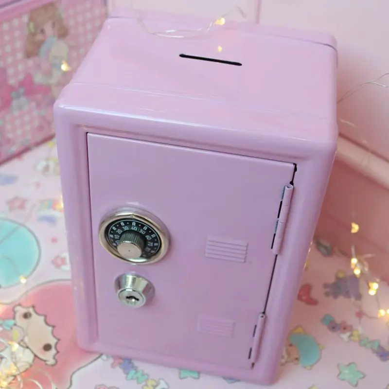 Kawaii Safe Box Decorative Savings Box Piggy Bank Metal Iron Mini Dormitory Storage Pink INS Cabinet Money Box
