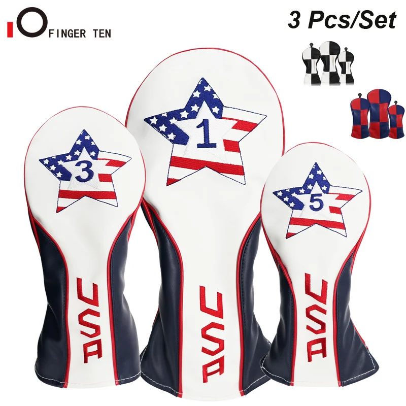 3 Pcs/Set Synthetic Leather Golf Club Head Covers Woods No.1 3 5 Driver Fairway Rescue Club Cover Drop Shpping