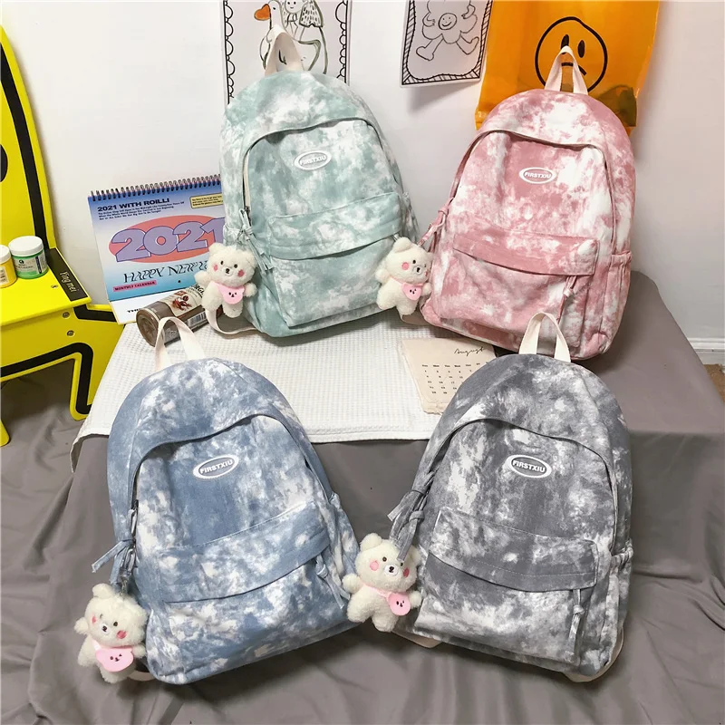 Simple Dyeing Design Women Backpack Kawaii Nylon Book Bag Female Mochila School Backpack for Teenage Girl Travel Rucksack