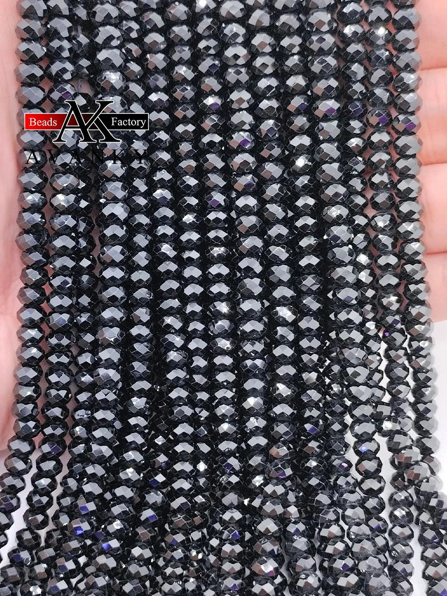 Natural Stone Faceted Black Tourmaline Beads Small Section Loose Spacer For Jewelry Making DIY Necklace Bracelet 15''