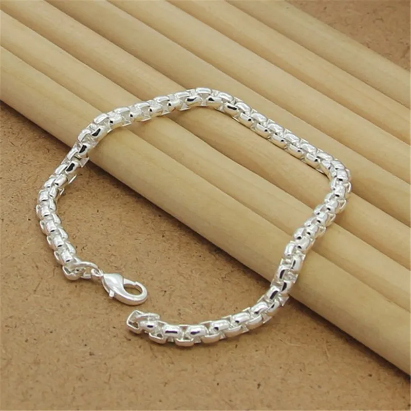 

Fashion 925 Sterling Silver Bracelet 4MM Round Box Bracelet For Women & Men Bracelet Jewelry Gifts