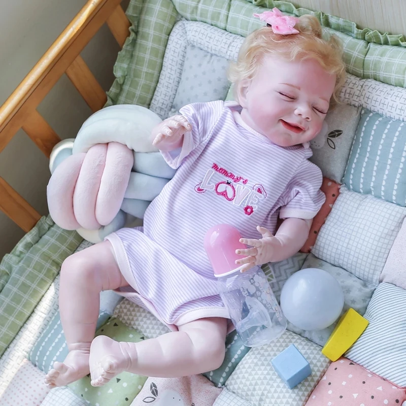 55CM bebe doll reborn newborn baby sleeping April full body silicone soft real touch collectible art doll high quality