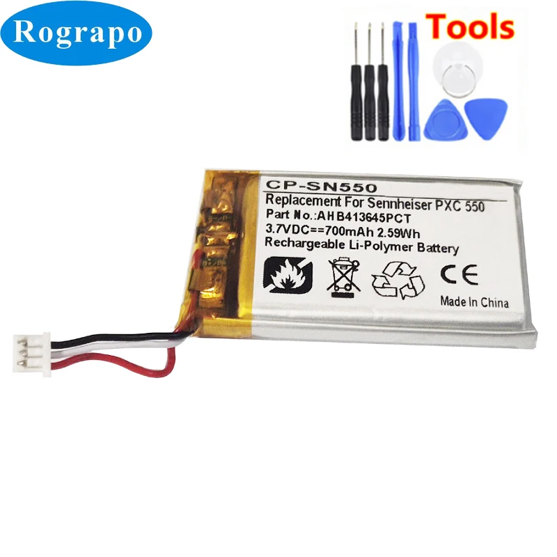 

New 700mAh Li-Ploymer AHB413645PCT Replacement Battery For Sennheiser PXC 550 Accumulator Batterie 3-wire Plug +tools