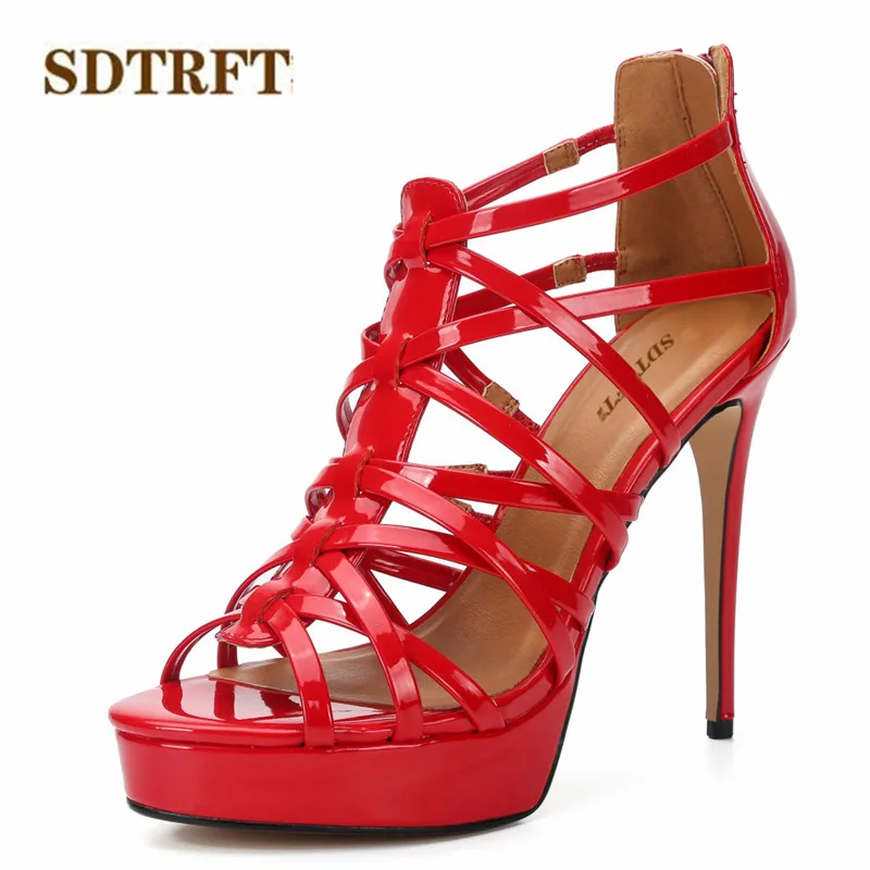 Sdtrft-sandálias femininas, sapatos de salto alto fino, 14cm, com fivela