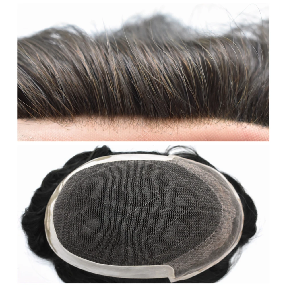 Human Hair Toupee Men French Lace Front Hairpiece Bleach Indian Remy Hair Replacement System Hand Tied Skin PU Men's Wig