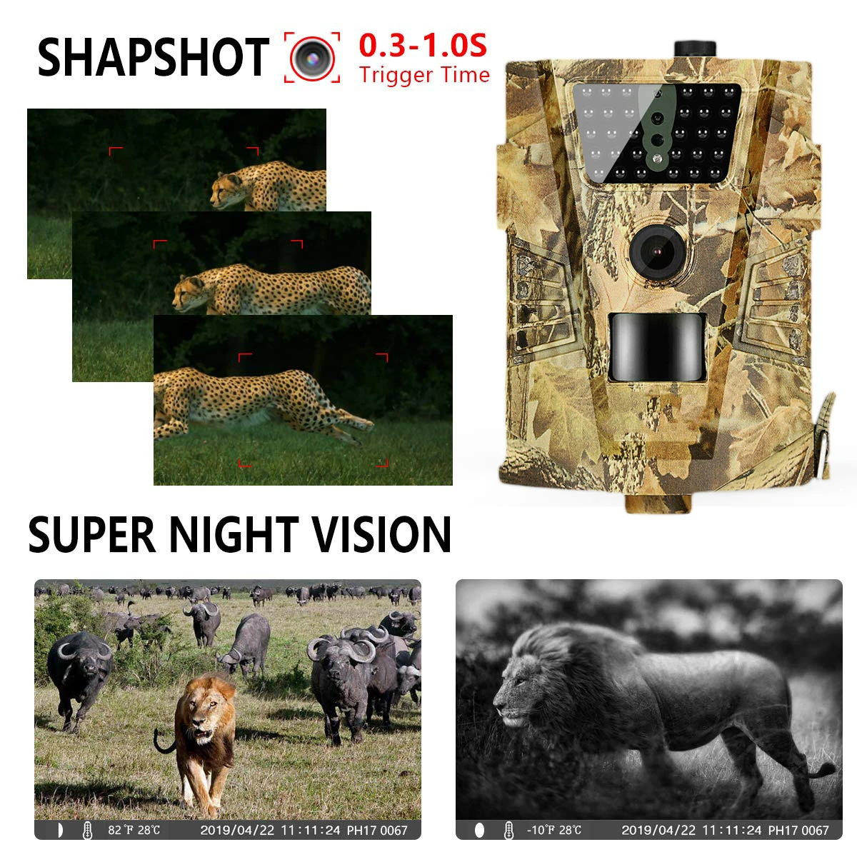 Trail Camera 12MP 1080P Hunting Cameras  850nm IR LED  IP54 Waterproof  Wildlife Photo Traps  Night Vision HT001B