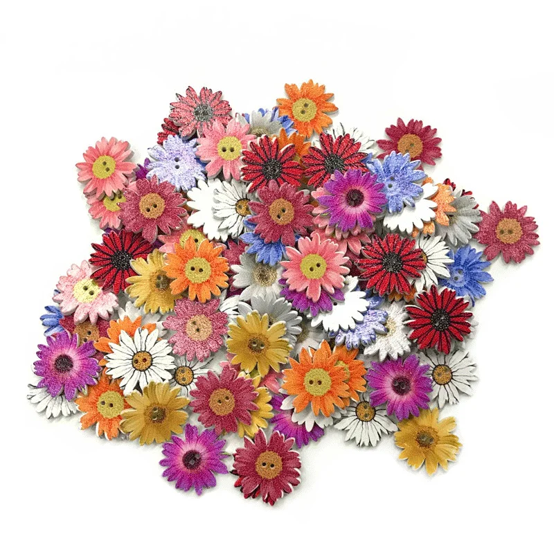 200/100Pcs Wooden Buttons Flower-Shaped Scrapbook Sewing Accessories Decor Button DIY Craft Handmade Clothing Decoration 2 Holes