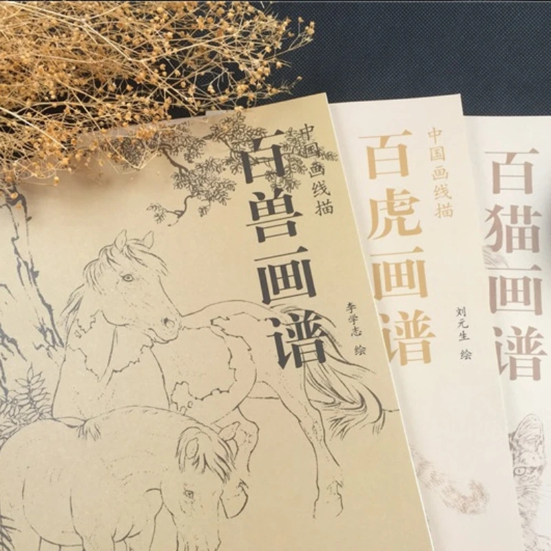 Chinese Line Drawing Painting Art Book Meticulous Painting Flower Animal Plant Chinese Ancient Emperor Beauty Hero Copying Album