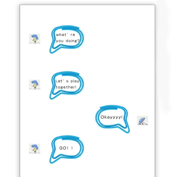 투투 20 개/갑 귀여운 대화 비고 종이 클립 카와이 편지지 금속 투명 바인더 클립 사진 티켓 메모 편지 H0526