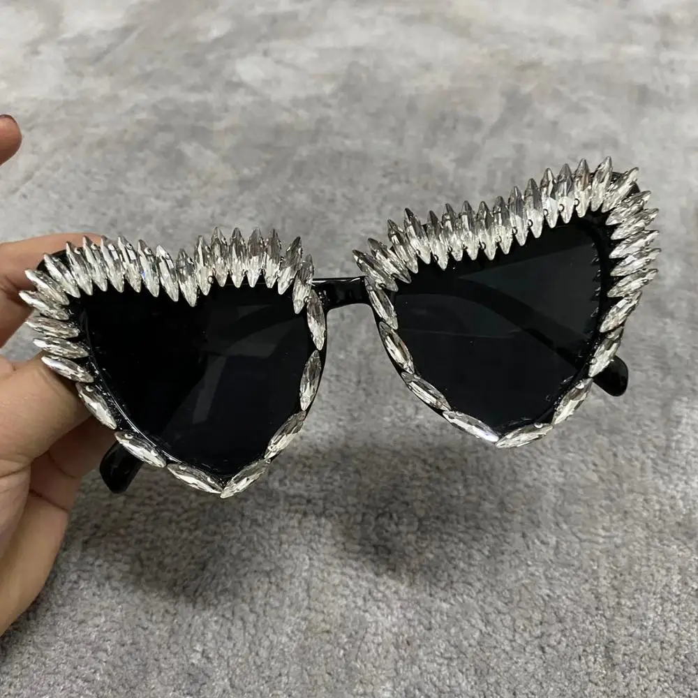 Luxury Diamond Sunglasses Sexy Cat eye Triangle Sun Glasses Handmade Party lunette de soleil