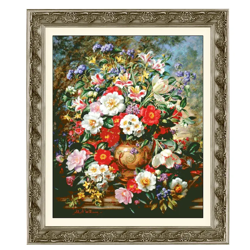 

Precision Print Embroidery Fishxx Cross Stitch Kit Williams WL9 Camellia and California Poppy European Living Room Decoration